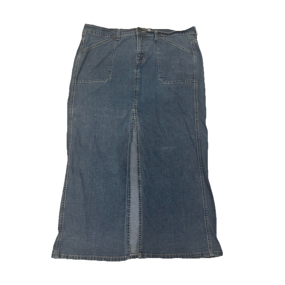 Levi’s Signature Stretch Denim Maxi Skirt Front Slit Dark Wash Misses 16 L/XL